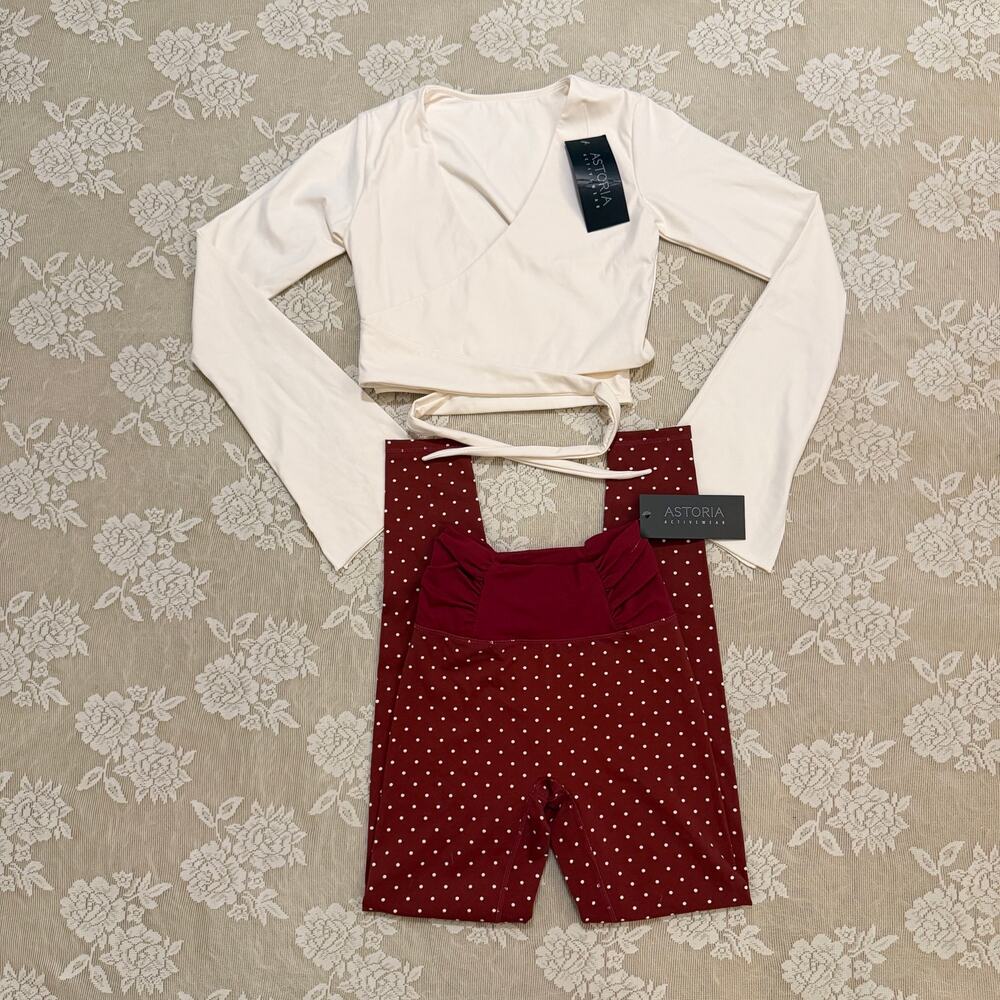 Astoria Activewear Polka Dot Wrap Set Size Small NWT